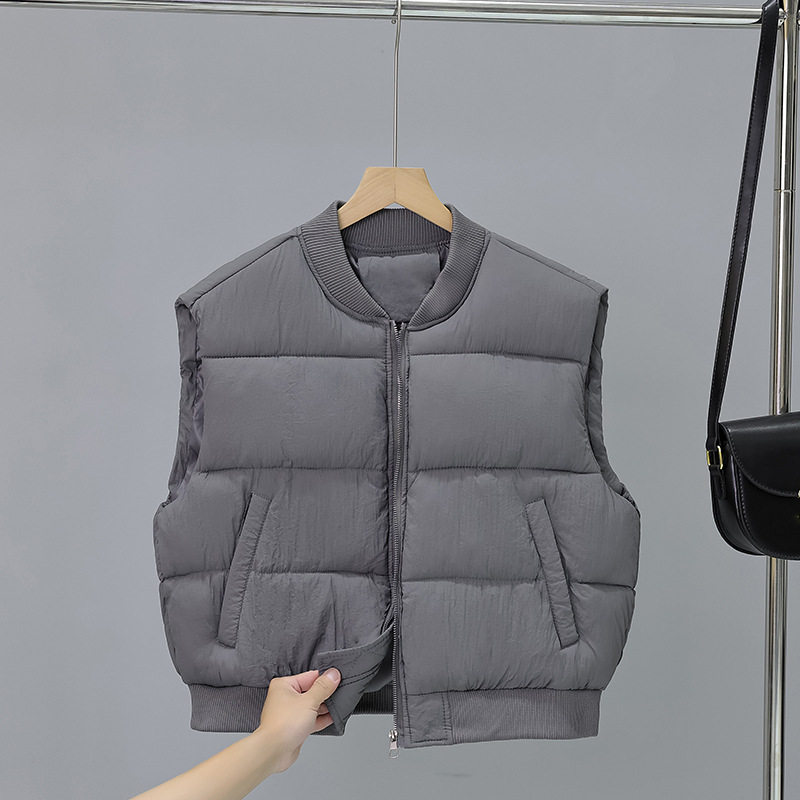 Otoño y invierno corto clip caballo mujer 2025 nuevo chaleco caliente coreano fuera de vestir cuello de algodón de béisbol chaleco sin mangas
