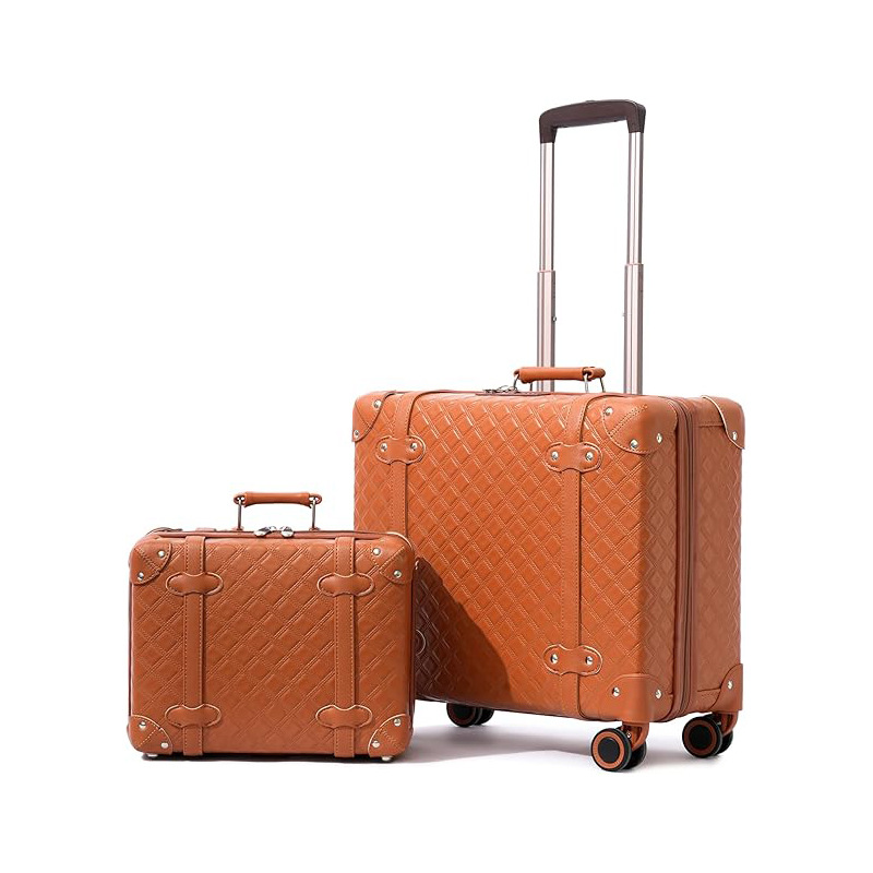 Vali da phục cổ họa tiết caro 20 inch nhẹ kéo tay — Màu caramel chi tiết 8