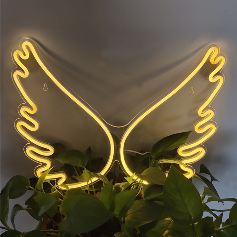 New LED Neon Angel wings interior decoration transparent backboard neon children's gift night light