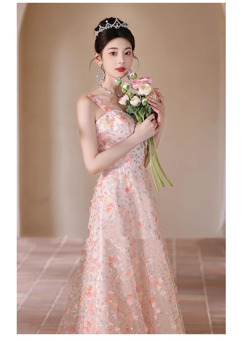 Đầm dạ hội không dây kiểu Pháp dáng suông midi, thiết kế sang trọng nhẹ nhàng — Màu hồng chi tiết 13