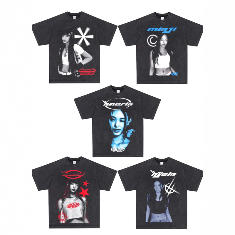 Newjeans Kim Minji Lee Hui-Yeon Jiang Hyelin Hanni Danielle Girl Group Printed Long and Short Sleeve T-Shirt