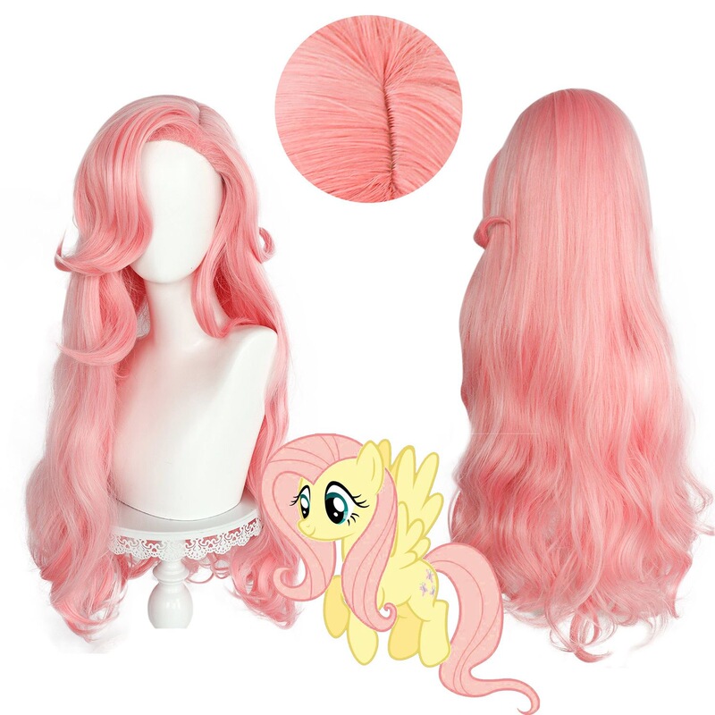 My Little Pony Fluttershy Princess Fluffy Wavy Rainbow Pony Cosplay Wig Pink Wig