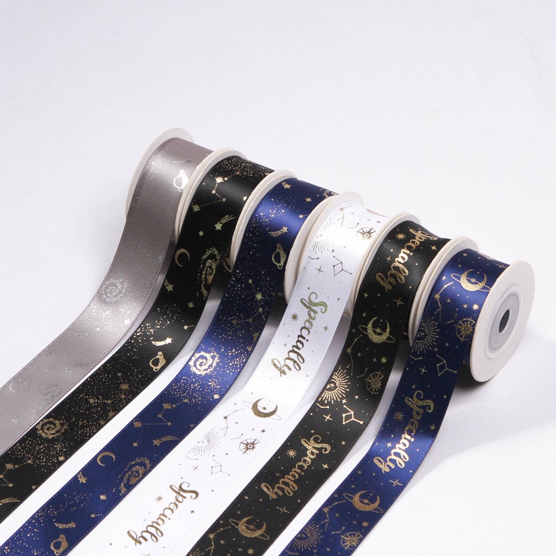 Korean Version New Gold-Leaf Printed Polyester Ribbon DIY Gift Bow Decoration Flower Color Ribbon Cake Wrapping Ribbon