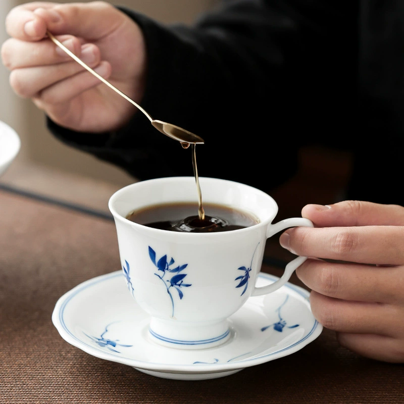 Coffee ceramic capacious tea cup, hand painting, orchid