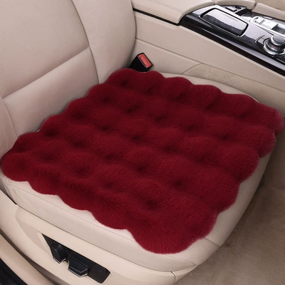 Car seat cushion winter fleece-lined: Wool pad - burgundy-front-single-piece