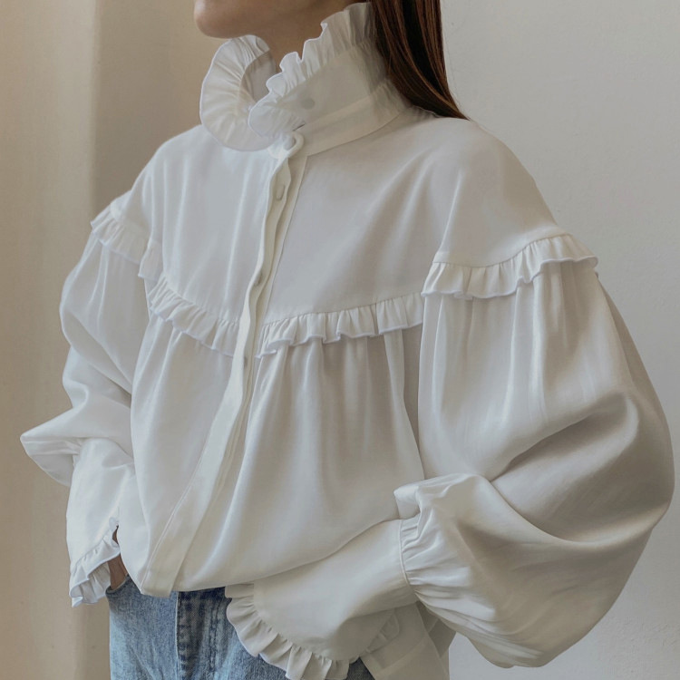 Women's Blouse Long Sleeve Blouses Ruffles Casual Solid Color display picture 4