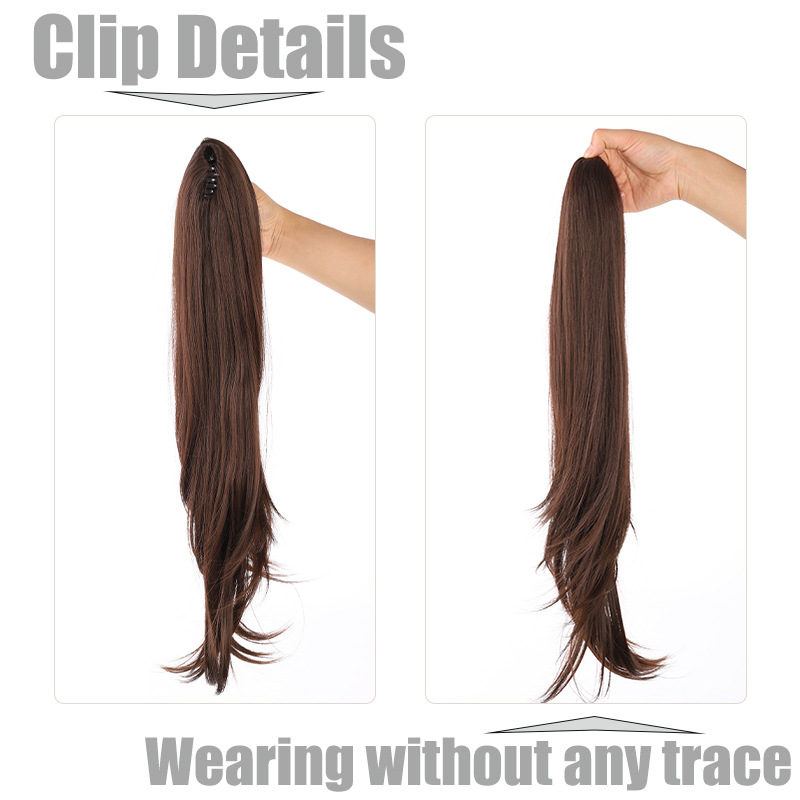 Petite perruque micro-bouclée mi-longue à clip, queue de cheval haute, extensions de cheveux naturels sans couture, augmente le volume des cheveux, 61 cm, 140 g_voghion.com