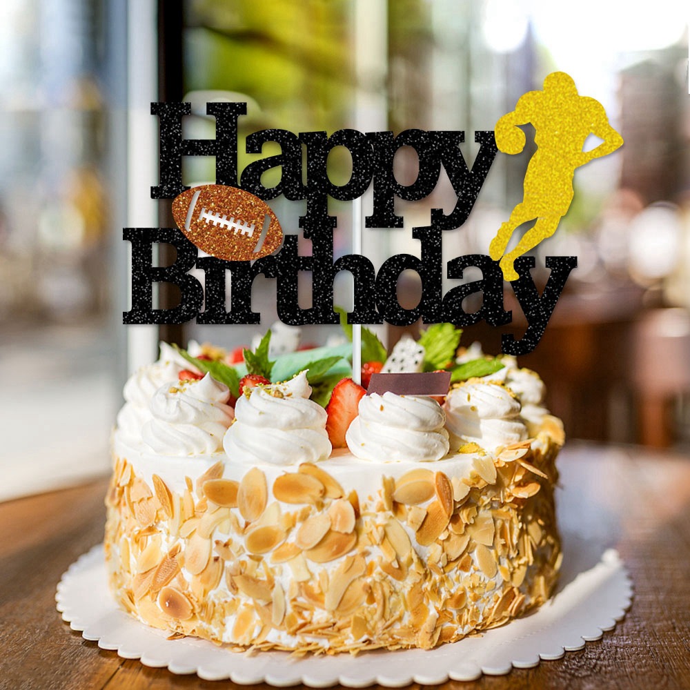 Transfronterizo nuevo fútbol americano rugby tema cumpleaños fiesta decoración traje cumpleaños bandera pastel tarjeta inserción