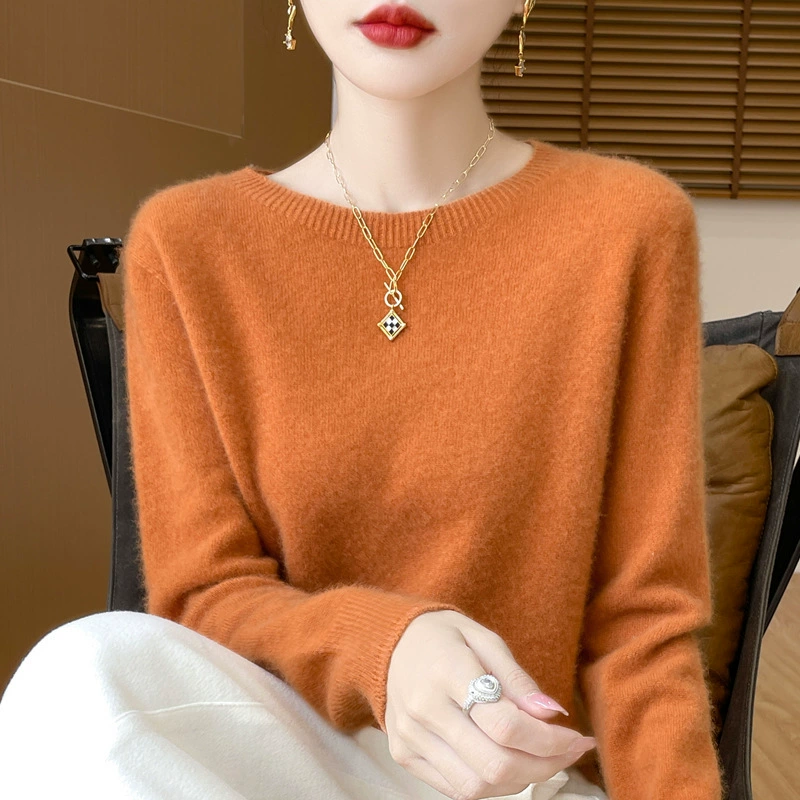 Бесшовный цельный трикотажный свитер из 100% австралийской мериносовой шерсти, женский, с круглым вырезом, высококачественный вязаный базовый топ