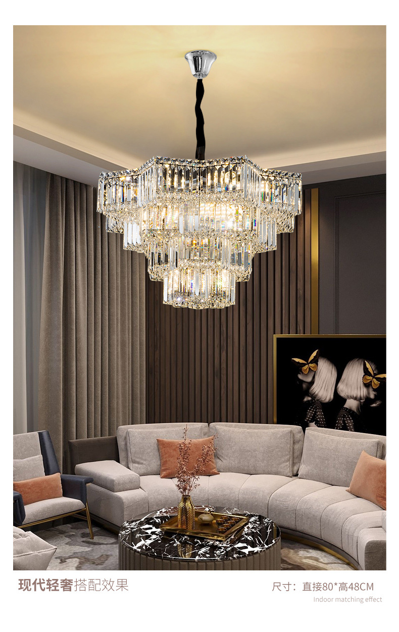 现代轻奢别墅客厅吊灯中空吊灯 轻奢多层水晶灯别墅楼梯吊灯-阿里巴巴
