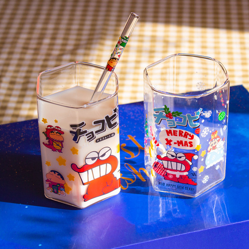 Crocodile Cup Hexagonal Cup Funny Shin-chan Cartoon Borosilicate Glass Cup Milk Cup Coffee Cup Juice Cup
