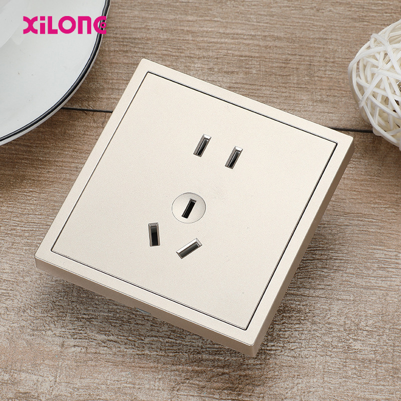 Concealed Champagne Gold Wall Switch Socket Panel Type 86 with Dual USB and Dual Child Safety Locks, One, Two, or Three-Way Switch, Five-Hole Socket