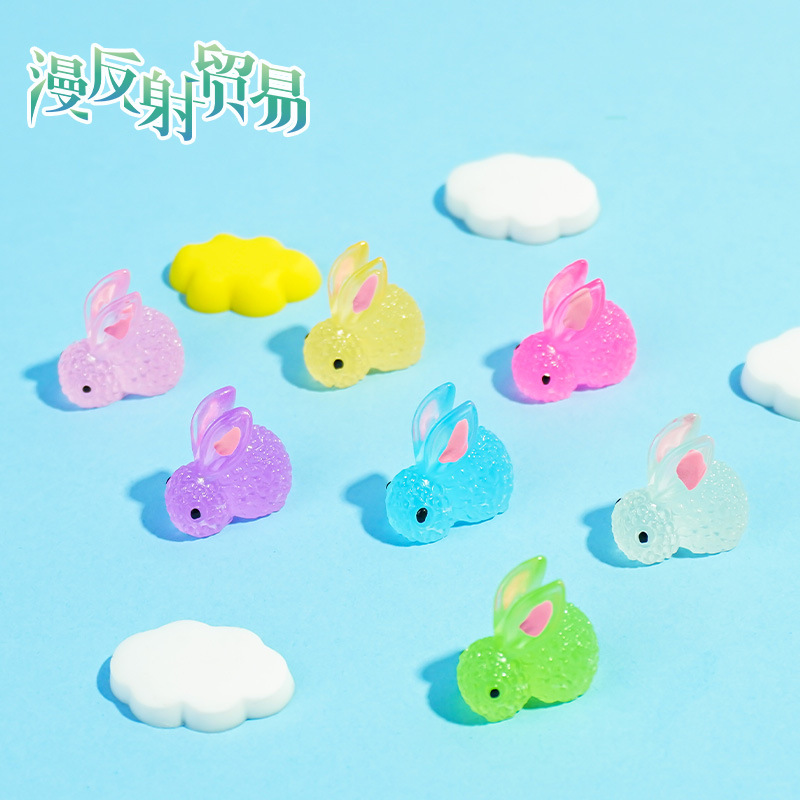 Conejito de color, lindo conejo luminoso, decoración de micro paisaje, dibujos animados de animales lindos, accesorios de resina vegetal de jardinería luminosa