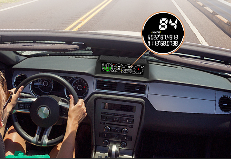 Car Hud Head-Up Display Tire Pressure Monitoring Internal and External Altitude Gps Speed Slope Voltage Compass High-Definition Display