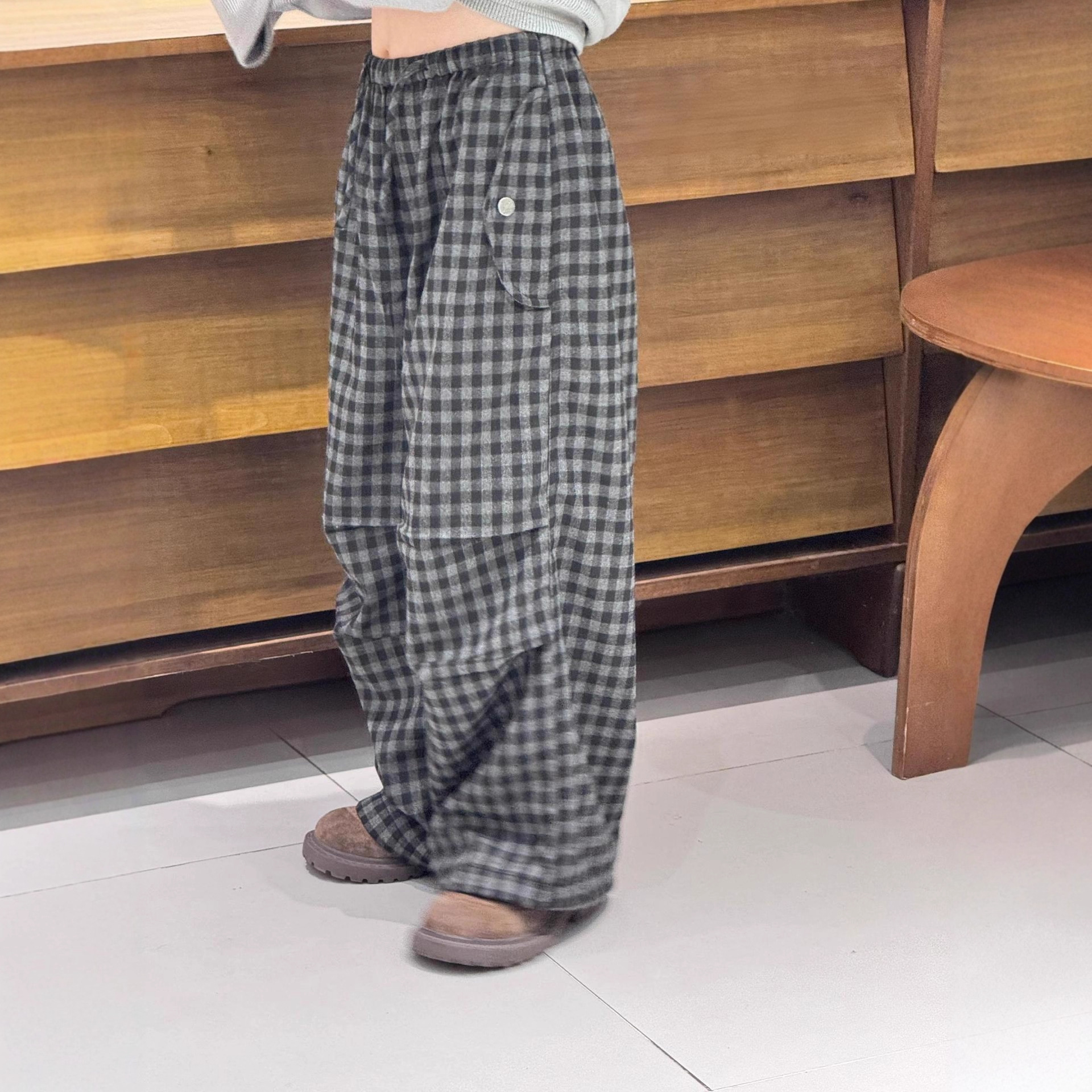 韩版男孩羊毛裤2025新款儿童裤子格子裤中大童高级秋季男童直筒裤