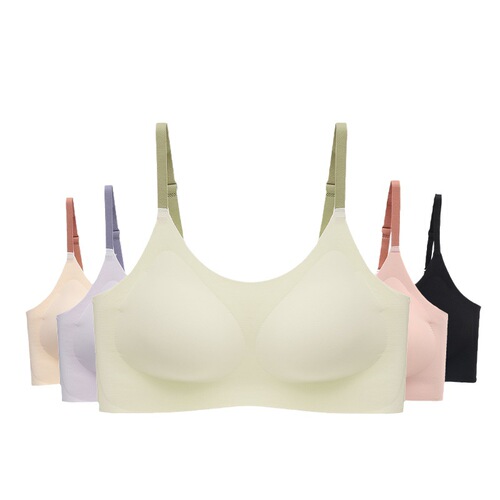 One-piece seamless underwear for women, summer thin semi-fixed drop cup breathable sports bra, small breasts, no wire bra