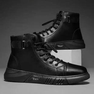 Autumn Men's Shoes New High-Top Boots Men's Casual Leather Boots Trendyy Versatile British Retro Thick-Soled Short Boots