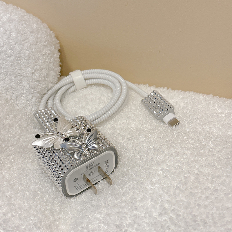 New diamond-studded butterfly data cable protector, anti-kink, compatible with Apple 20W charger protector, anti-chew cable protector