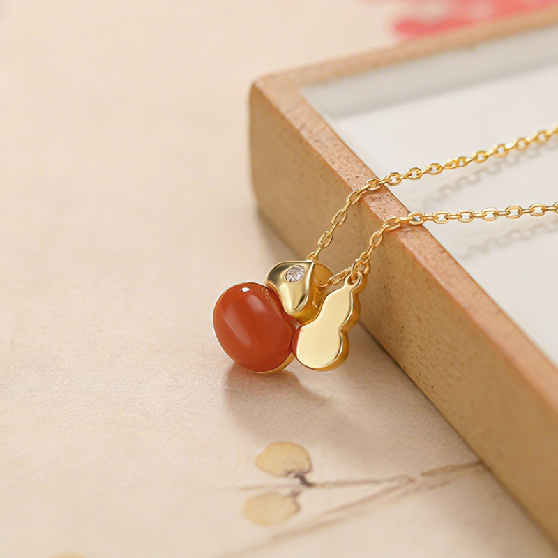 Dây chuyền bạc S925 mạ vàng mặt dây chuyền hình trái tim hồ lô đôi — Bộ chuỗi (bao gồm chuỗi)
