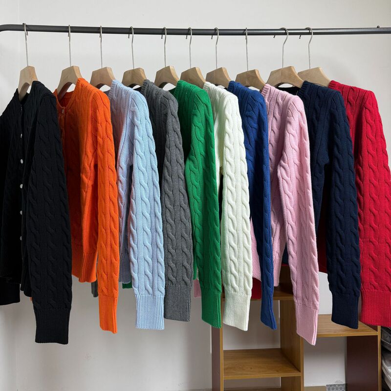Pony 25 Autumn and Winter Embroidered Pure Cotton Round Neck Twist Knitwear Cable Long-Sleeved Knitted Pony 25 Autumn and Winter Embroidered Pure Cotton Round Neck Twist Knitwear Cable Long-Sleeved Knitted