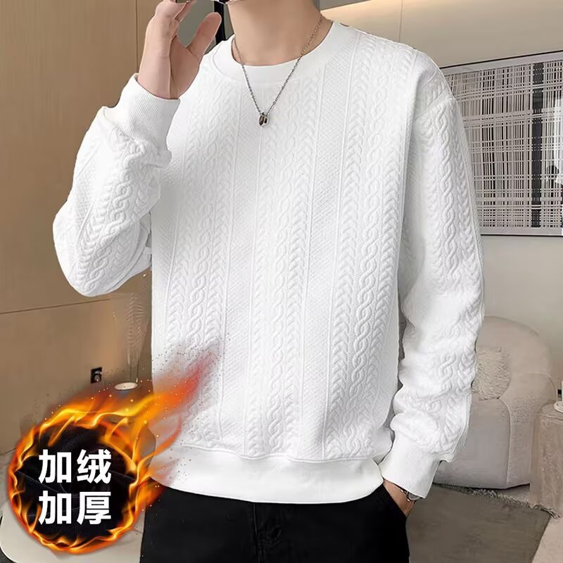 长袖t恤男士秋冬季韩版潮流圆领卫衣打底衫百搭宽松加绒保暖衣服