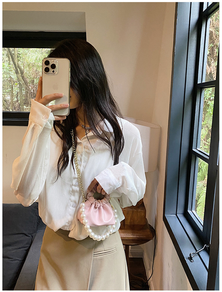 255g Weight Beading, Pearls Fashion Element Clasp Frame Closure Type Top Handle, Chain Strap Type Crossbody Bag Bags Type Casual, Daily, Shopping Occasion Pu Leather Material Solid Color Pattern All Seasons Season Kid'S Gender Cute Style Bucket Shape Kid'S Pu Leather Solid Color Cute Beading Pearls Bucket Clasp Frame Crossbody Bag 无