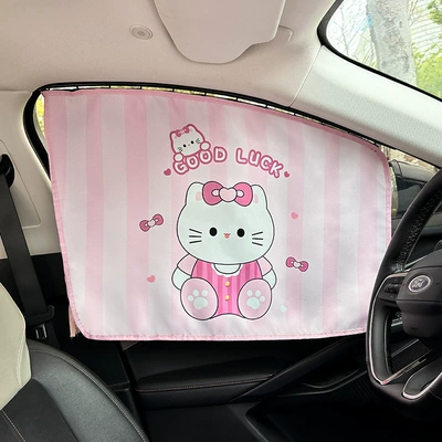 Car curtains, Baby Sun Protection and Heat - embedded-bow-cat-curtain-driver-pink