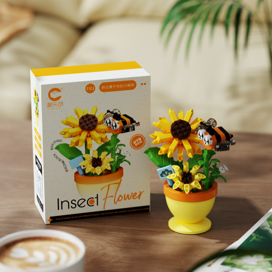 Cubierta de polvo, bloques de construcción, flores, compatible con Lego en maceta, flores de hibisco, juguetes para niños, niñas, venta al por mayor transfronteriza