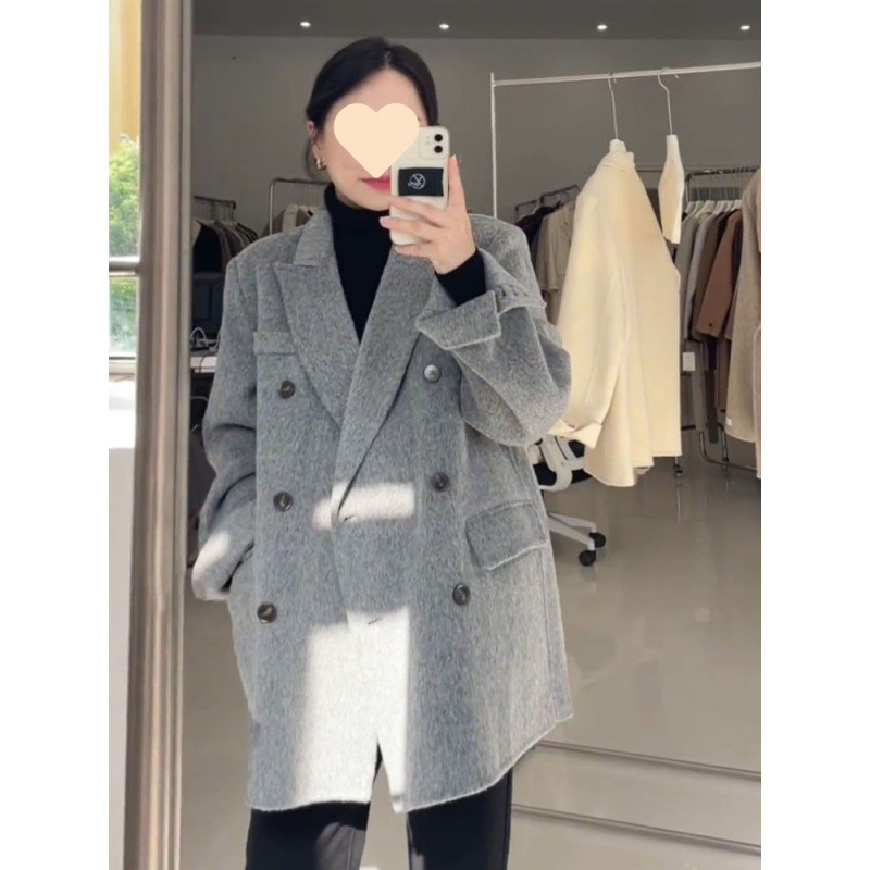 Double-sided cashmere short demi-season elite suit, woolen woolen coat, high-quality style, Korean style, increased thickness
