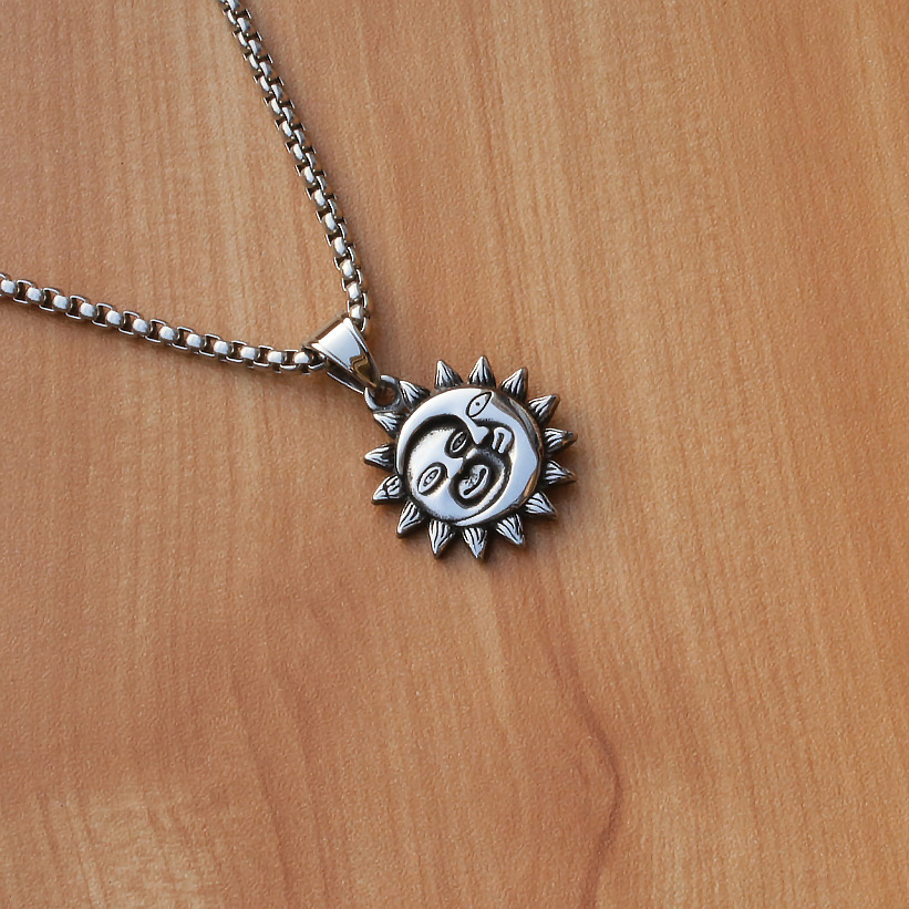 Sun Skull Cross Necklace with Stainless Steel Necklace, Men's and Women's Pendant, Collar Chain_voghion.com