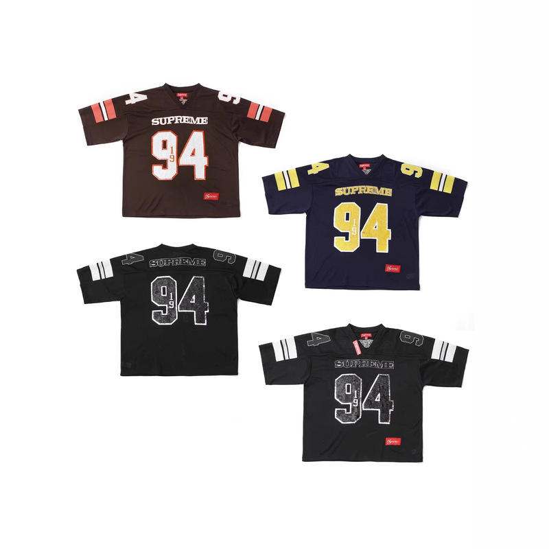 26Fw Export High-Quality Mesh Jersey Sup-Week5 Sequin Appliqué Short-Sleeved Casual Jersey Couple Style 26Fw Export High-Quality Mesh Jersey Sup-Week5 Sequin Appliqué Short-Sleeved Casual Jersey Couple Style