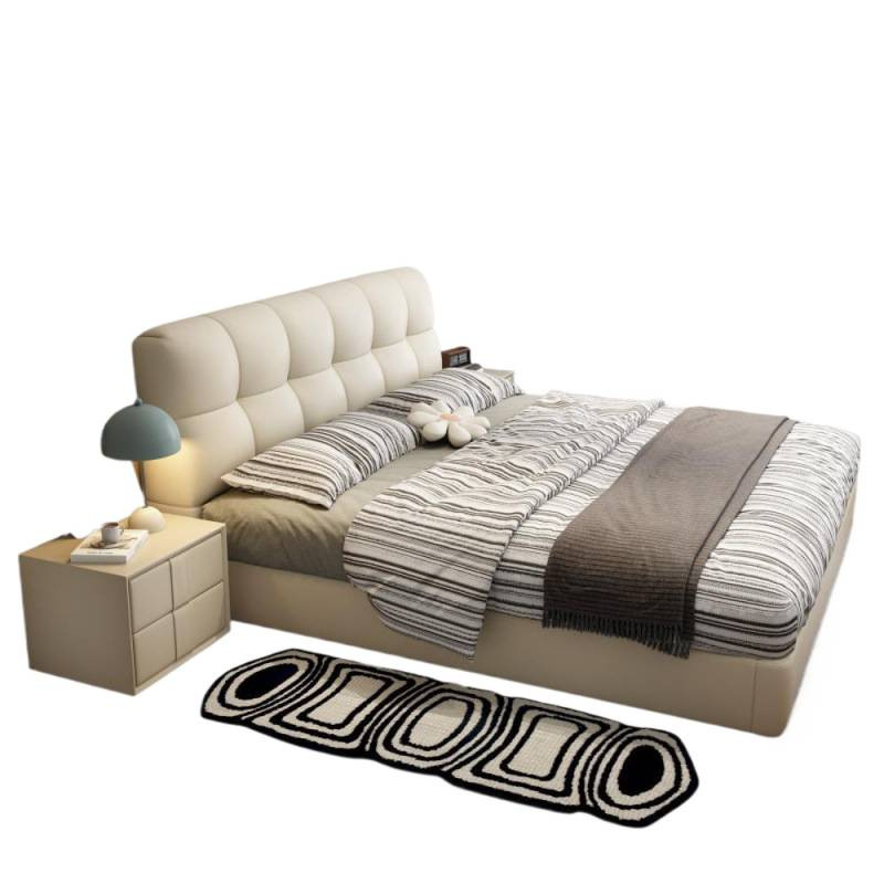 Cama de aire de crema, cama de cuero, cama principal doble, cama de matrimonio, cama de paquete suave, cama de almacenamiento neumático, cama de almacenamiento multifuncional