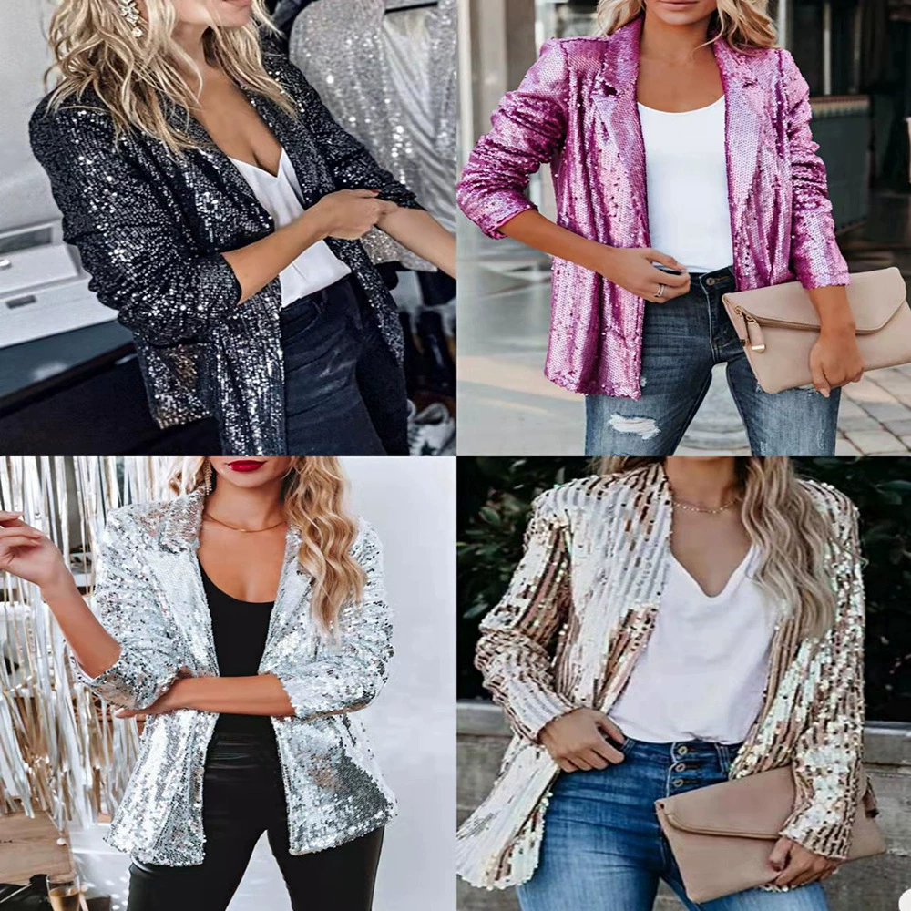 Модные разноцветные ноготочные sequins, длинный рукав, классический костюм-пиджак, 2023 год, европейский стиль, для импорта, новая коллекция