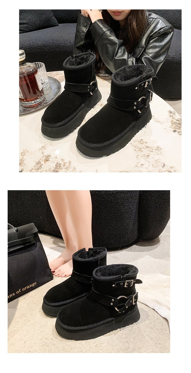 Cizme de zăpadă cu talpă groasă pentru femei, iarna 2023, noi, din pluș și izolație groasă, burete, cizme scurte de zăpadă din bumbac_voghion.com