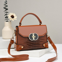 女手提包包2024新款簡約大氣鱷魚紋單肩斜跨女包時尚韓版潮小方包