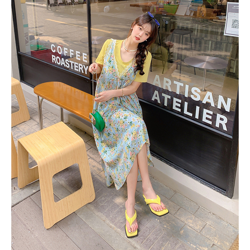 Dép sandal nữ xỏ ngón da cừu mũi vuông gót thấp — Màu đen chi tiết 1