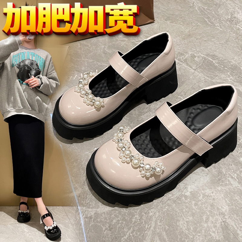 B666-11 fat feet Mary Jane shoes widened thick bottom round toe Japanese jk leather shoes fat feet wide feet plus size women's shoes