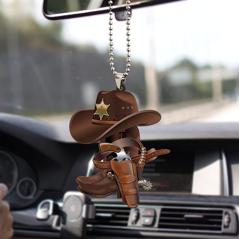Cross-Border New Product Mirror Accessories Car Hanging Ornaments Unique Saddle Cowboy Cowboy Hat Boots Wild West Car Rearview Mirror Cross-Border New Product Mirror Accessories Car Hanging Ornaments Unique Saddle Cowboy Cowboy Hat Boots Wild West Car Rearview Mirror