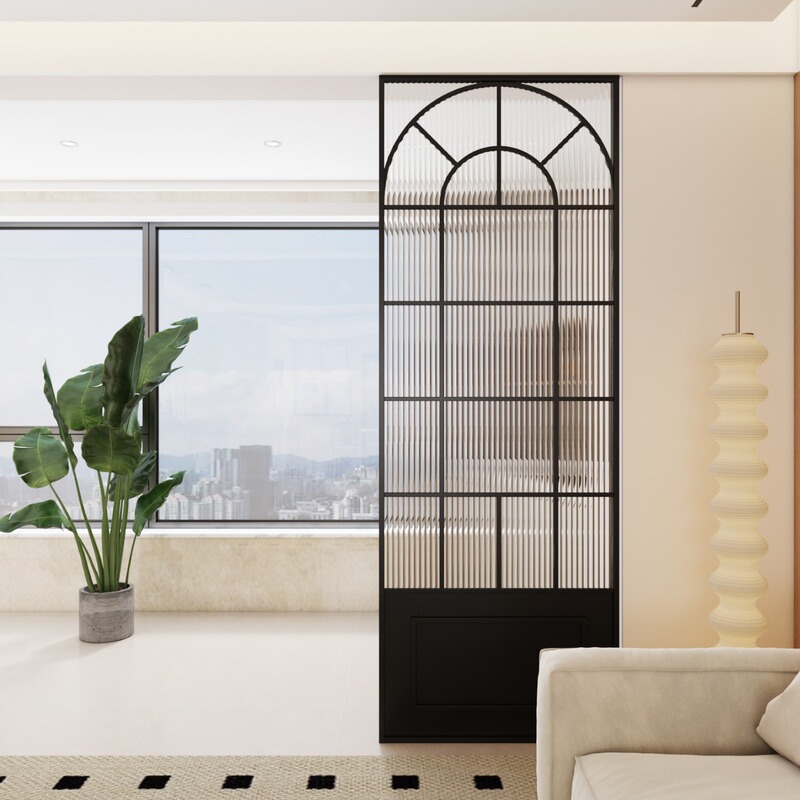 French cream style Changhong glass partition living room home office block iron stainless steel screen partition wall