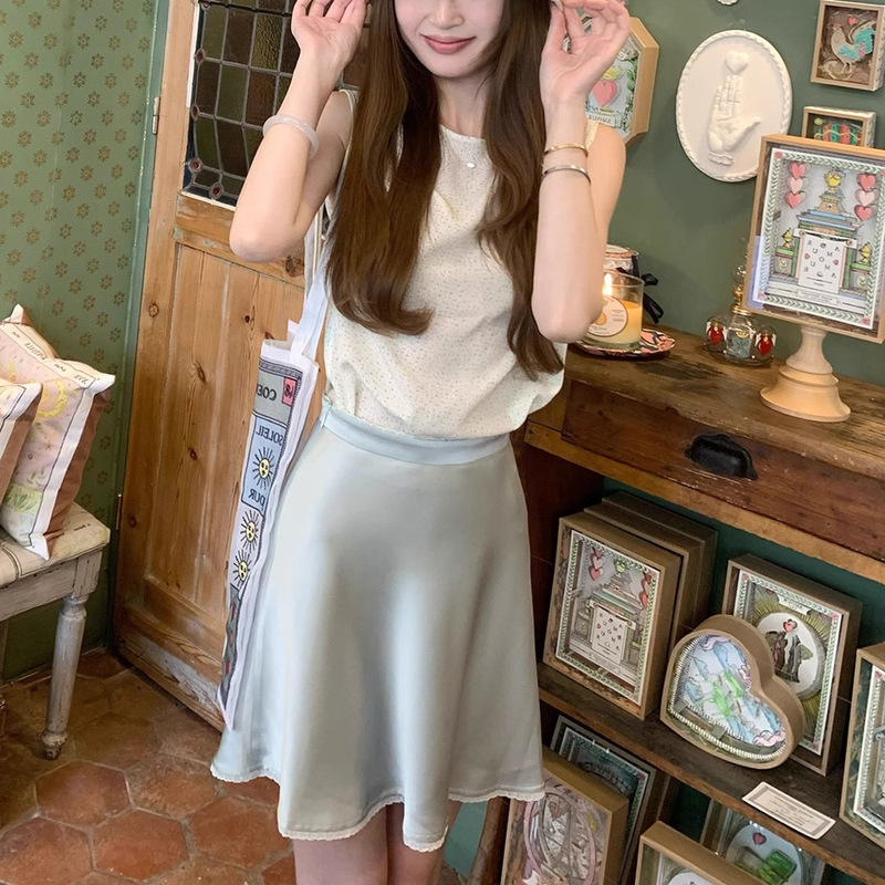 In Stock Crush Delicate Sister_Summer Acetate Series Twist Vest/Bias Cut Lace Skirt