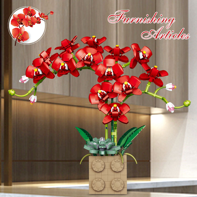 Jibang Is Compatible with a Certain Tall Small Particles, National Style Phalaenopsis Building Blocks, Bouquets, Puzzle Assembling, Spring Festival Festive Potted Ornaments