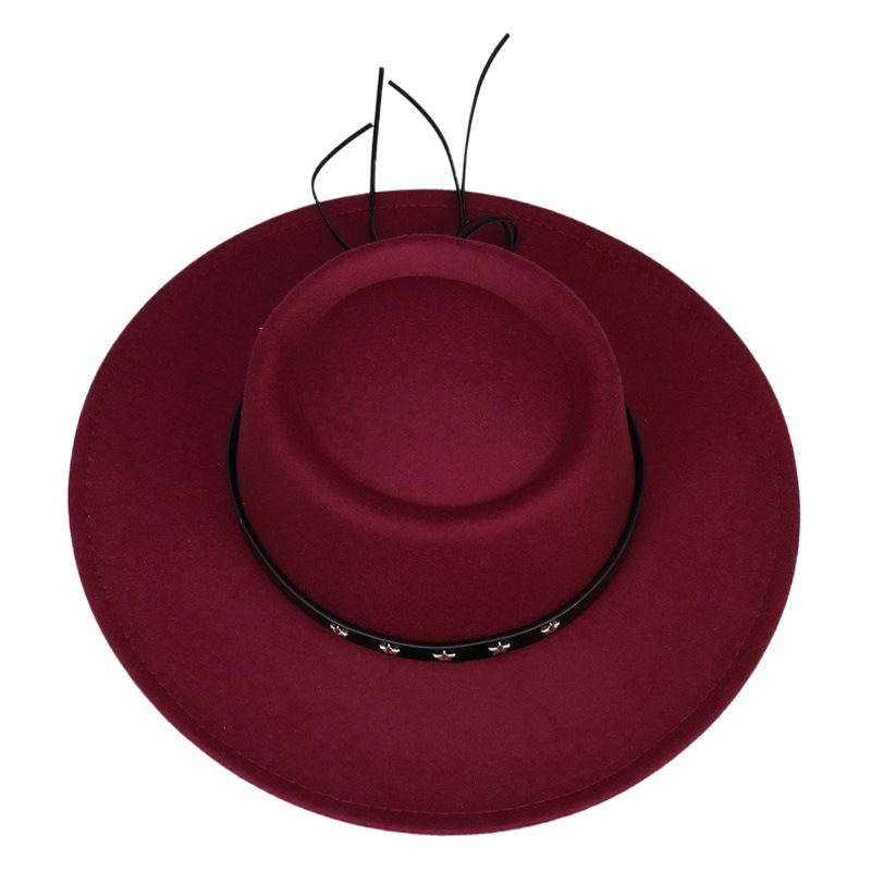 Sombrero de mujer transfronterizo Otoño e Invierno sombrero plano estrella de cinco puntas cinturón Accesorios Sombrero de lana sombrero de Panamá Jazz sombrero de hombre