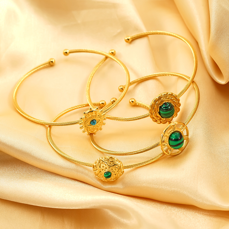 Exquisite Titanium Steel Turquoise Bangle Devil's Eye Gold Plated_voghion.com