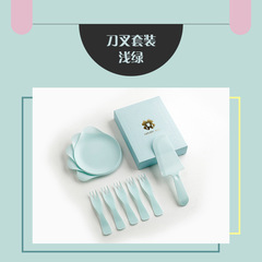 Wholesale cake tableware disposable tableware set four-piece cake knife fork plate birthday party plate fork combo set