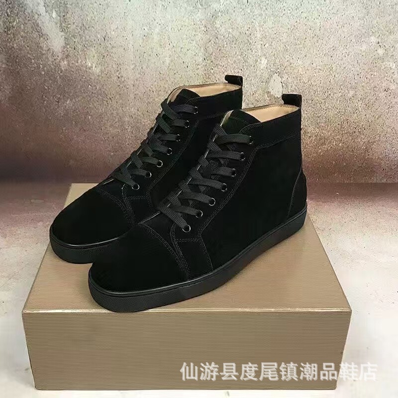 European Cl Foreign Trade New Style Red-Soled Shoes, Black Velvet Studded High-Top Rivet Shoes, Trendy Versatile Sneakers for Men and Women European Cl Foreign Trade New Style Red-Soled Shoes, Black Velvet Studded High-Top Rivet Shoes, Trendy Versatile Sneakers for Men and Women