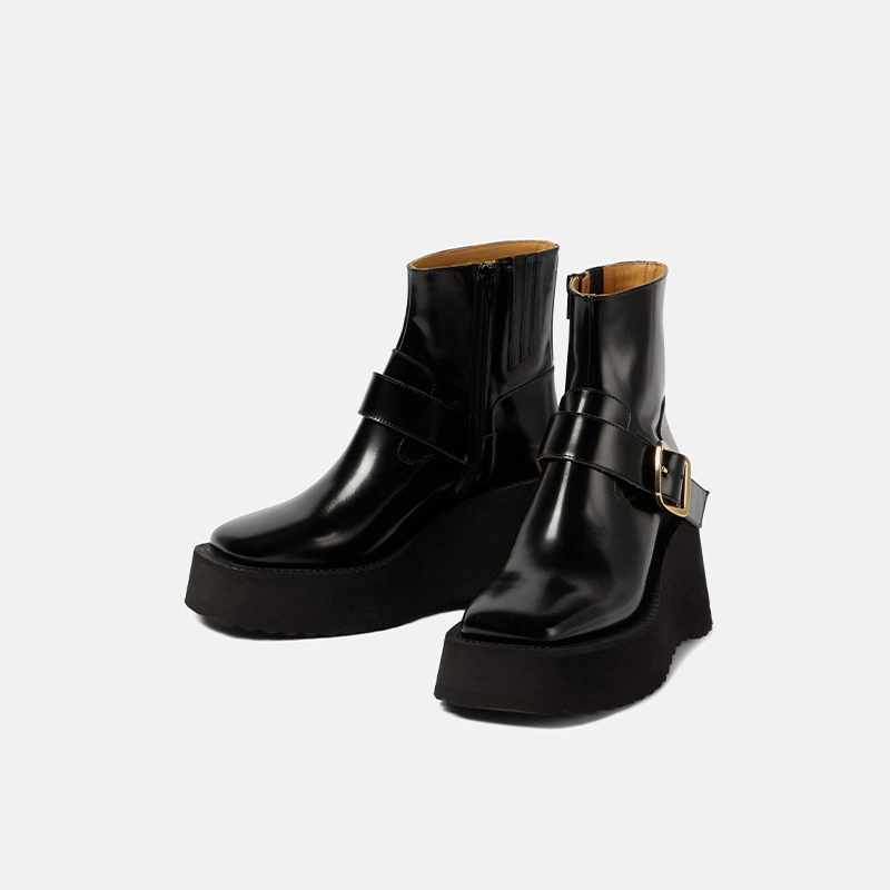 [Готовый запас] 1791 женские короткие ботинки на толстой подошве, весенне-осенние маленькие ботильоны на платформе с квадратным носком, французские ботинки на танкетке, трибутомия