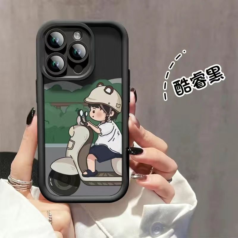 Cycling Boy Couple Suitable for Apple 16Promax Mobile Phone Case Iphone15/14/13 Protective Cover Cute