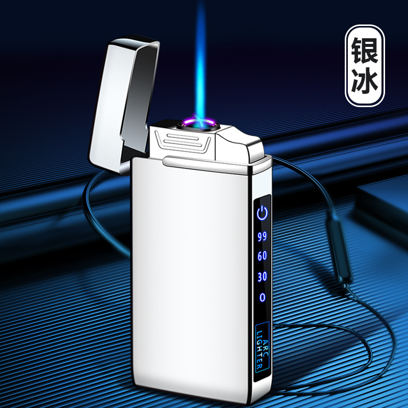 TikTok cigarrillo electrónico más ligero personalidad creativa de los hombres de moda Nuevo de doble arco de gas-eléctrico de doble uso a prueba de viento encendedor de carga de iluminación