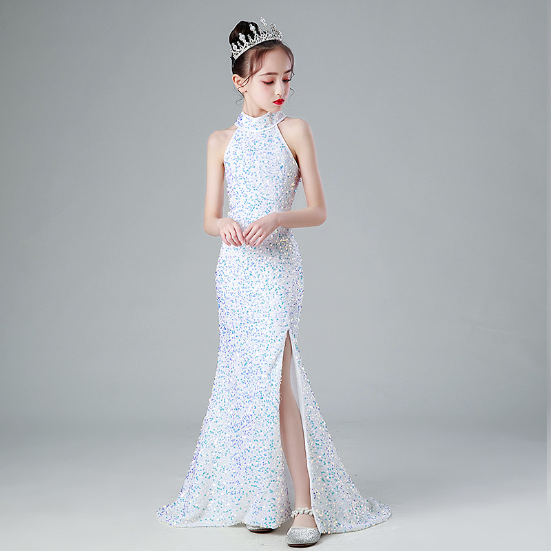 Kids Princess Mermaid Dress Evening Gown For Girls Day Fashion Show Costume With Train Piano Runway Outfit In Polyester_voghion.com