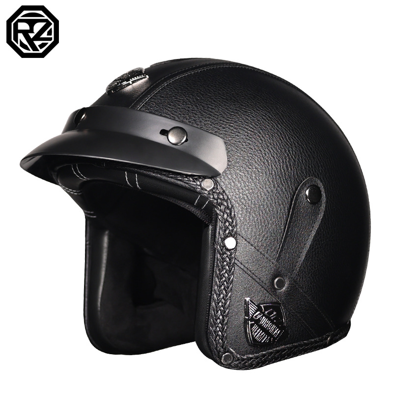 3C certificado retro Prince Cruiser motocicleta tres cuartos casco medio casco casco casco de cuero cuatro estaciones de seguridad